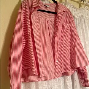 Old Navy Red and White Striped Cropped Shirt